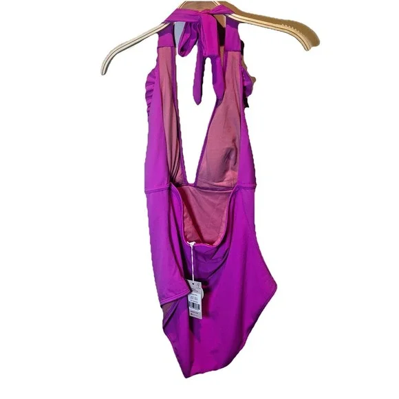 Boden Ithaca Halter Swimsuit Swim One Piece Women US 12 New Pink Ruffle Vibrant - Picture 4 of 10